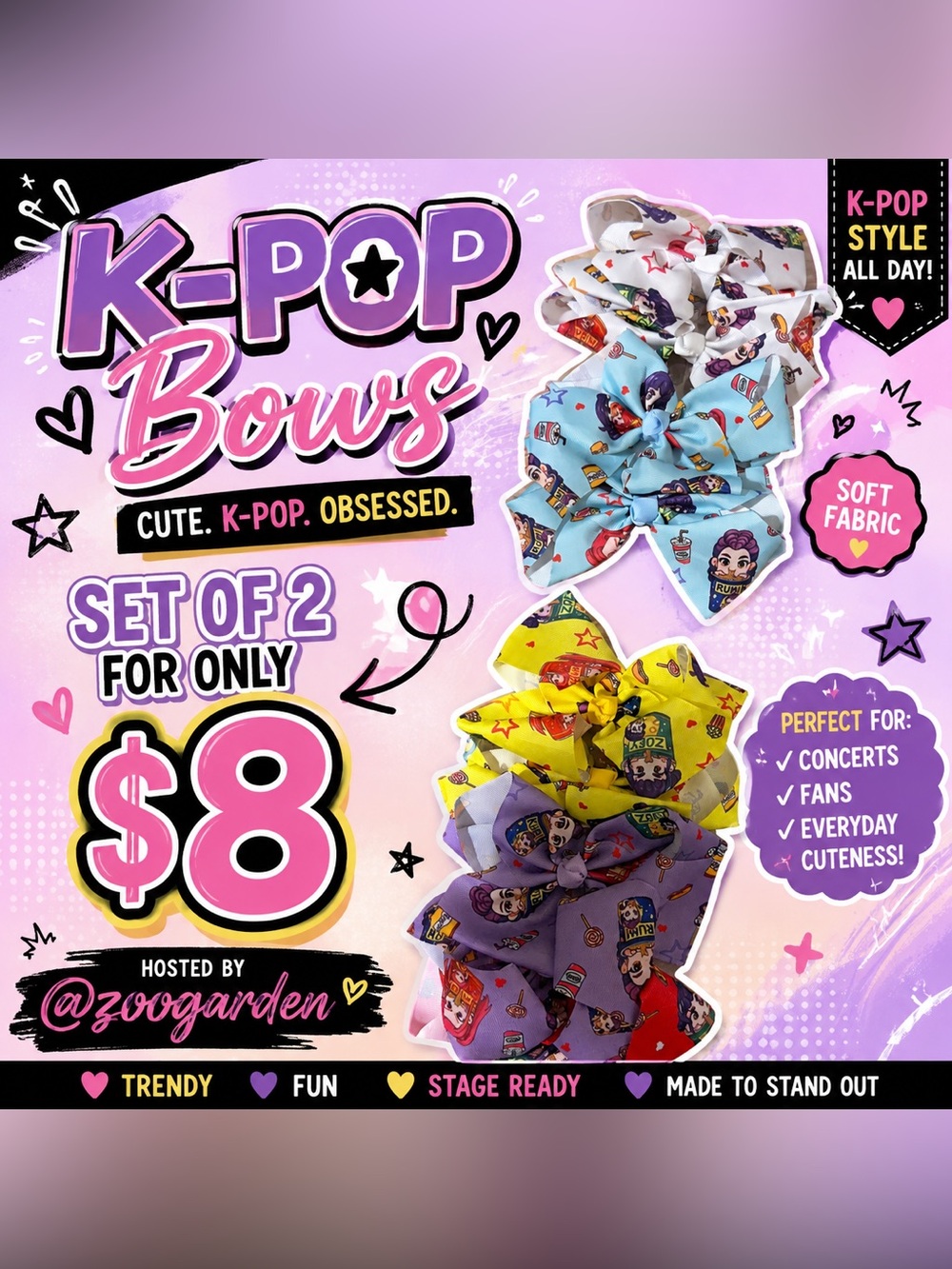 K-Pop Kids Hair Bows - Set of 2